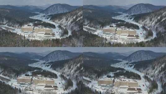 黑龙江雪乡冬季旅游度假村风光航拍高清在线视频素材下载