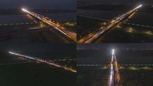 京港澳高速刘江黄河大桥夜景延时高清在线视频素材下载