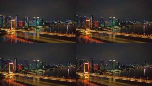 湖北武汉鹦鹉洲长江大桥夜景航拍高清在线视频素材下载