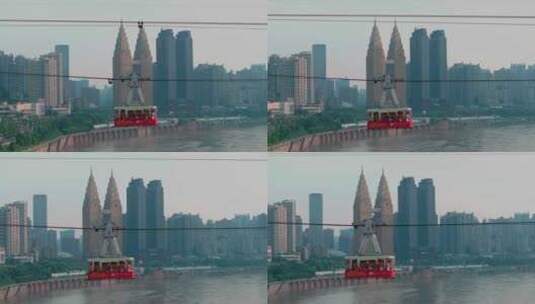 航拍重庆长江索道高清在线视频素材下载
