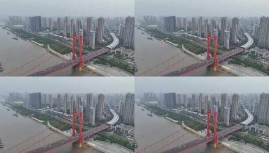武汉鹦鹉洲长江大桥航拍桥梁拉索桥建筑风光高清在线视频素材下载