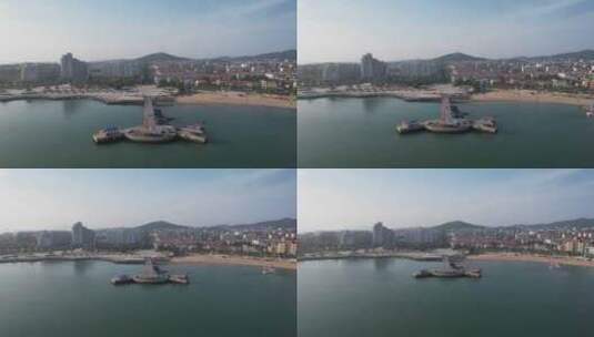 烟台长岛海边沙滩渔船航拍高清在线视频素材下载