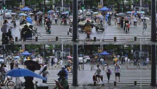 雨天城市路口行人高清在线视频素材下载