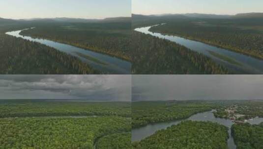 草原湿地上弯曲的河流高清在线视频素材下载