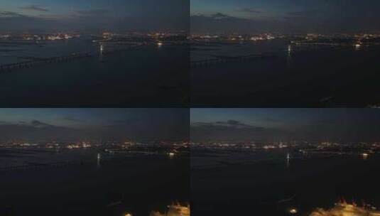 石狮泉州湾大桥夜景航拍高清在线视频素材下载