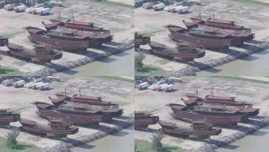 海边废旧船厂高清在线视频素材下载
