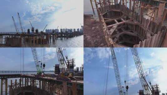 南昌·洪州大桥基础设施建设高清在线视频素材下载