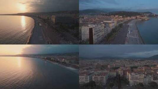 航拍法国摩纳哥尼斯海岸海滨城市日出日落高清在线视频素材下载
