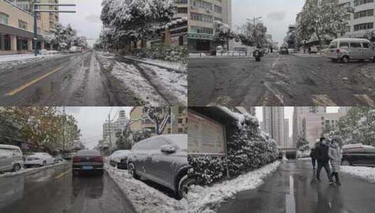 下雪城市街道建筑积雪素材高清在线视频素材下载