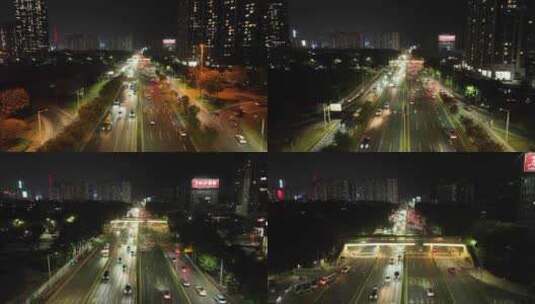 深圳滨河大道航拍城市道路夜晚交通车流夜景高清在线视频素材下载