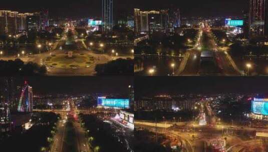 福建省福州海峡国际会展中心潘墩路夜景航拍高清在线视频素材下载