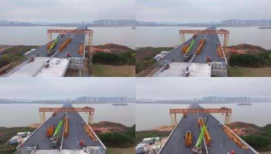南昌复兴大桥建设施工现场航拍高清在线视频素材下载