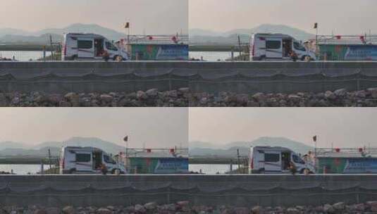 中山崖口海堤房车跟拍高清在线视频素材下载