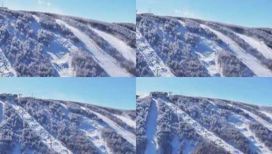 挂满雾凇的滑雪场航拍高清在线视频素材下载