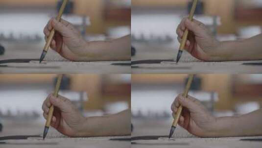 艺术家画家作画工笔画绘画技法水墨泼墨画笔高清在线视频素材下载
