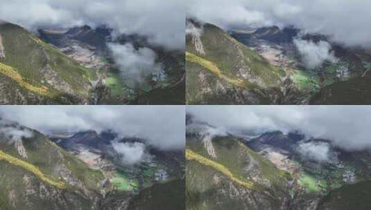 西藏察隅古玉乡秋后雨后全景云中航拍高清在线视频素材下载