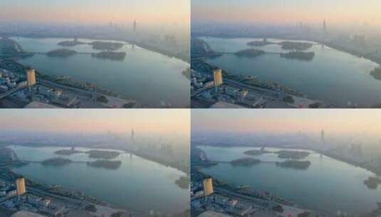 俯瞰南京玄武湖城市风光高清在线视频素材下载