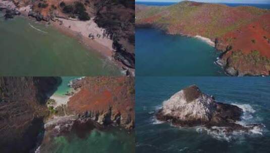航拍委内瑞拉玛格丽塔岛大海岛屿礁石海浪高清在线视频素材下载