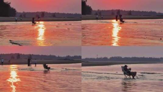 夕阳海边沙滩风光高清在线视频素材下载