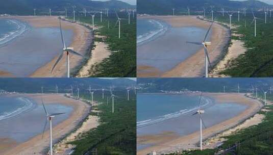 航拍平潭北部湾海上风电场夕阳火烧云鱼排高清在线视频素材下载