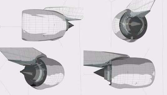 商用喷气发动机3D线框图。高清在线视频素材下载