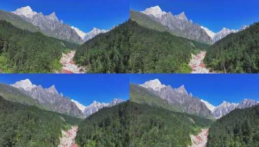 航拍贡嘎山区南门关沟爱德嘉峰雪山群峰风光高清在线视频素材下载