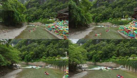 杉木河漂流 橡皮艇漂流 夏天漂流 水上漂流高清在线视频素材下载