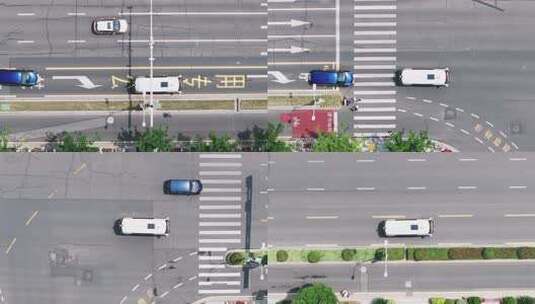道路上行驶的白色汽车俯拍高清在线视频素材下载