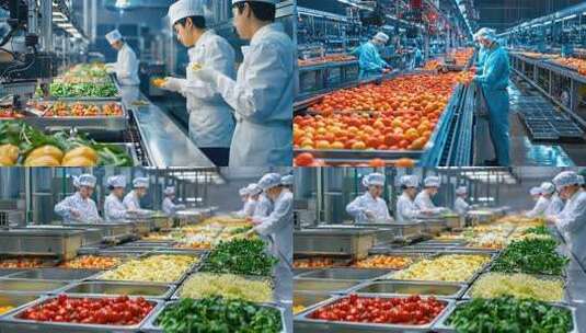 食品工厂流水线生产：科技中央厨房预制菜品高清在线视频素材下载