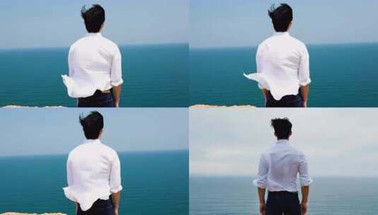 海边眺望远方的人 背影高清在线视频素材下载