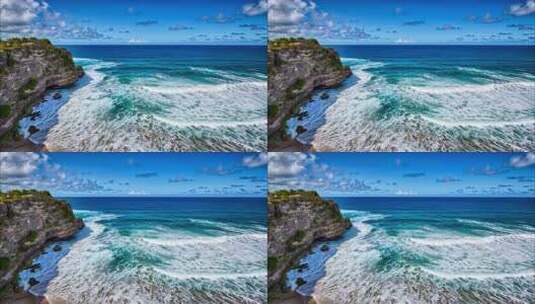 航拍海边悬崖海浪自然风光/蓝天/大海/旅游高清在线视频素材下载