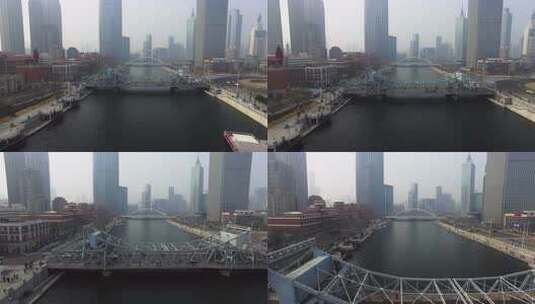 航拍天津海河 解放桥高清在线视频素材下载