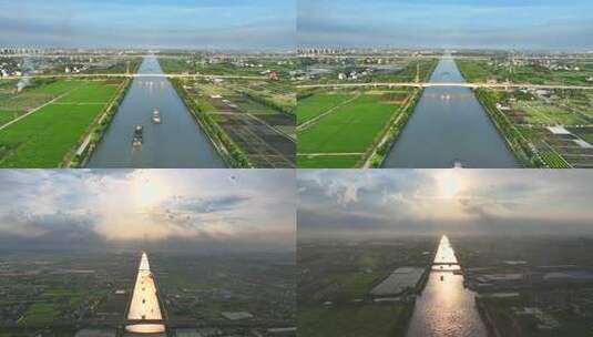 上海大治河 乡村风光航拍高清在线视频素材下载