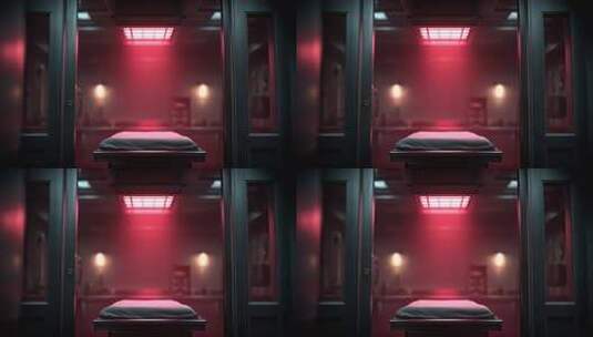 法医停尸间红色灯光下的神秘氛围高清在线视频素材下载