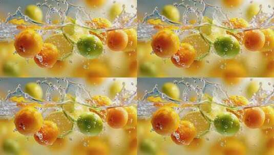 柑橘柠檬入水瞬间画面高清在线视频素材下载