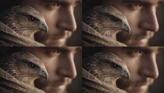 男人与鹰的深沉凝视高清在线视频素材下载