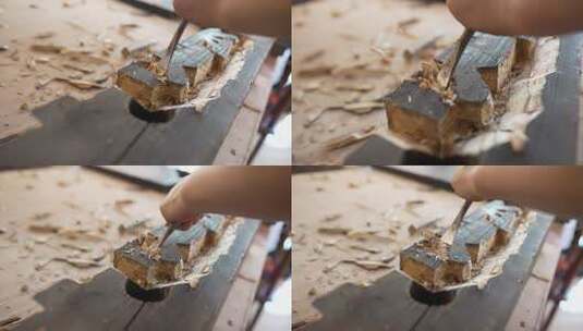 手工木工木材雕刻画面高清在线视频素材下载