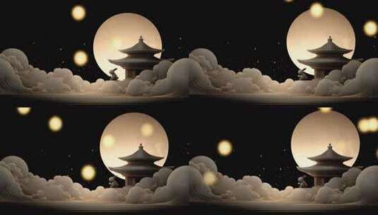 唯美中秋月夜玉兔宫殿祥云高清在线视频素材下载