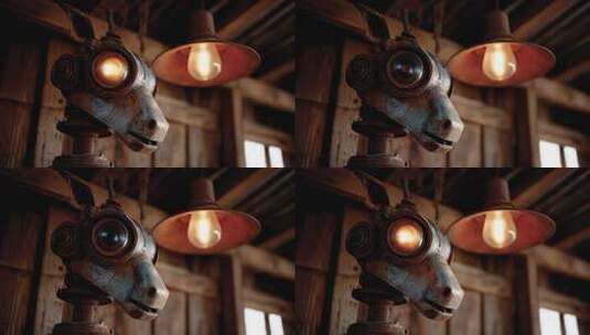 复古机械驴与灯泡的奇幻相遇高清在线视频素材下载