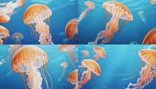 水族馆中漂浮的橙色水母高清在线视频素材下载