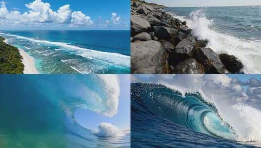 大海浪卷浪花fpv穿越机航拍升格巨浪翻滚高清在线视频素材下载