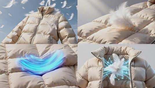 羽绒服广告 透气面料 温暖蓬松羽绒面料高清在线视频素材下载