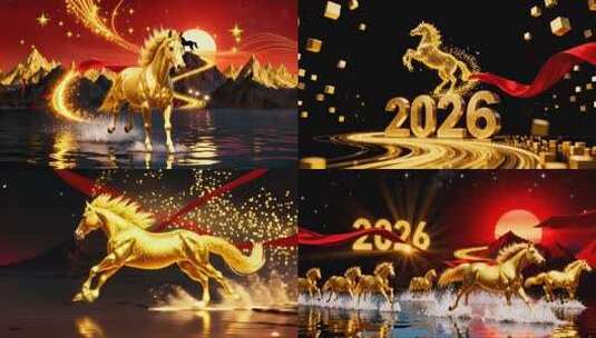 金色骏马奔腾特效素材高清在线视频素材下载