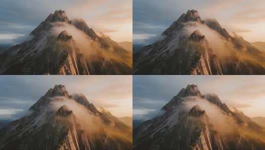 冬至日落时分雪山云海震撼风光视频高清在线视频素材下载