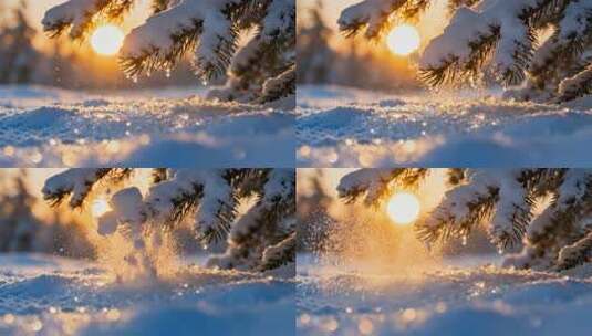 阳光松树落雪唯美冬季圣诞新年视频高清在线视频素材下载