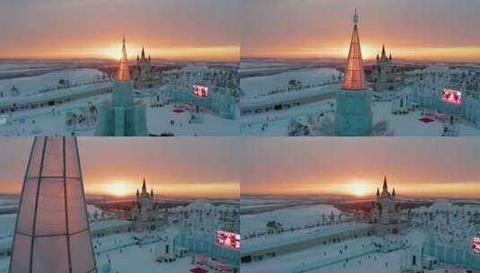 吉林长春冰雪新天地雪景航拍高清在线视频素材下载