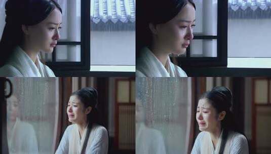 古装女子窗前哭泣高清在线视频素材下载