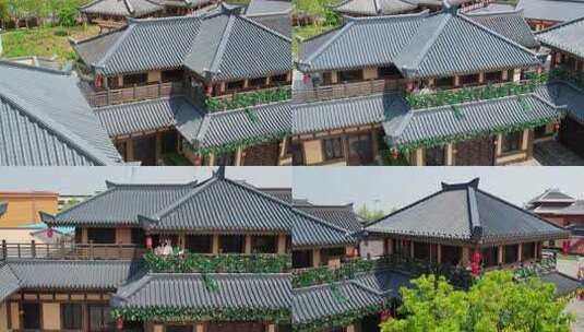 汉服女子古代建筑游玩高清在线视频素材下载