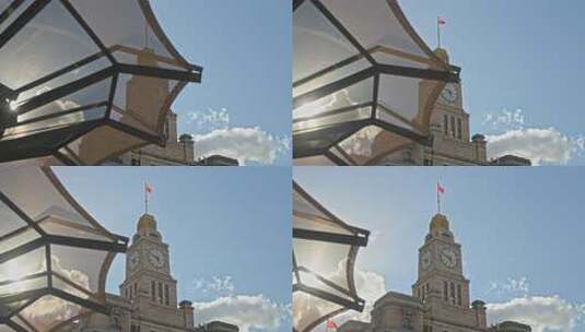 上海外滩海关大楼钟楼建筑空景运镜高清在线视频素材下载