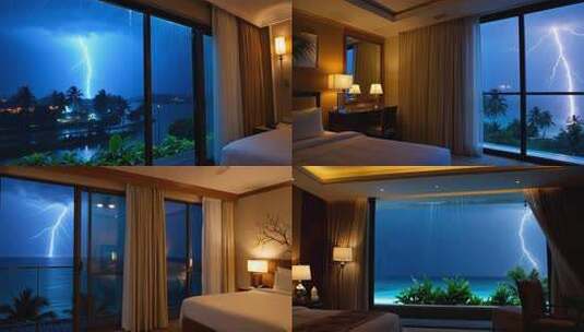 海景房内观海上闪电景观高清在线视频素材下载